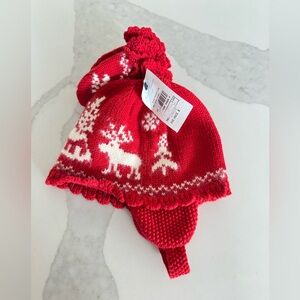 Ralph Lauren Red Knit Baby Hat + Mittens with Reindeer. NWT New With Tags.3-6mo